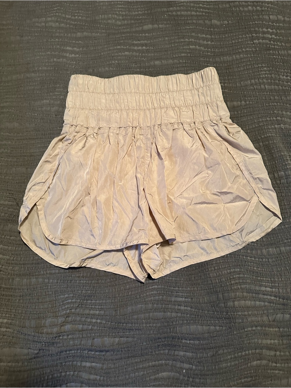 Free People, The Way Home, Champagne High-Waist Layered Hem Athletic Shorts